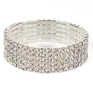 5 Row Rhinestone - White Crystal - Silver - Stretch Bracelet