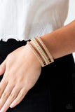 Rollin In Rhinestones - Gold Suede - Wrap - Snap Bracelet - Paparazzi Accessories