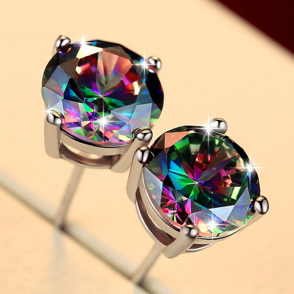 Mystic Topaz - Iridescent - Silver Plated - Round - Stud Earrings