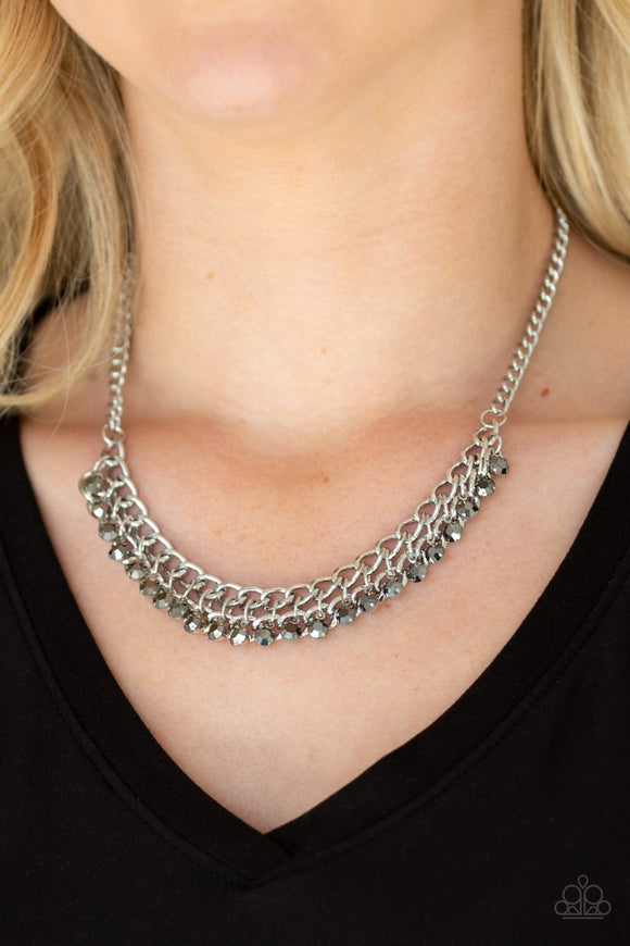 Glow and Grind - Silver - Hematite Rhinestone - Necklace - Paparazzi Accessories