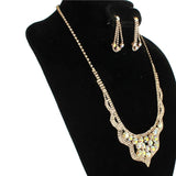 Wavy Rhinestone - Iridescent AB Crystal - Gold Tone - Necklace And Earrings Set