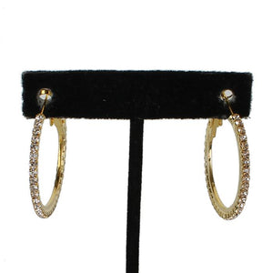 1.2" Hoop - White Rhinestone - Gold -  Earrings