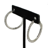 1.2" Hoops - White Crystal Rhinestone - Silver - Hoop Earrings