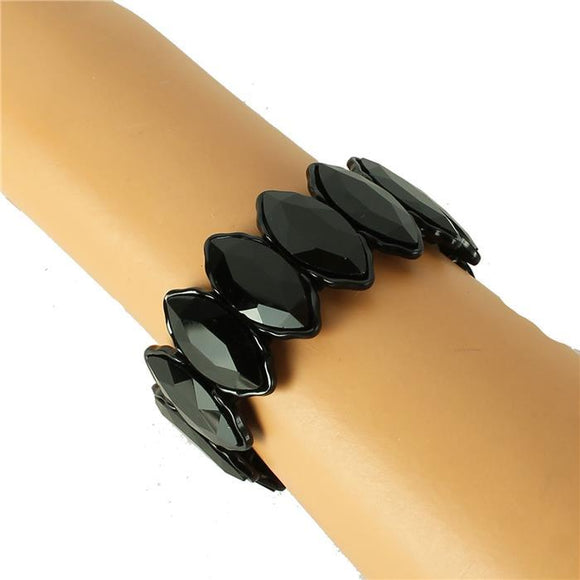 Leaf Crystal - Black - Jet Black - Stretch Bracelet