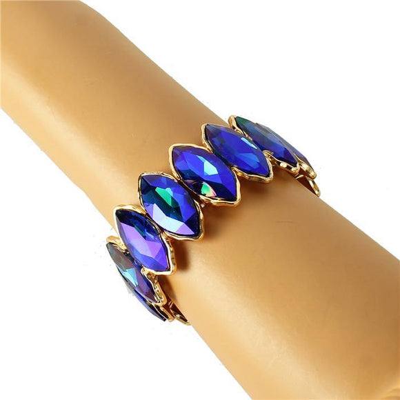 Leaf Crystal - Royal Blue - Gold Tone - Stretch Bracelet