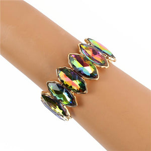 Leaf Crystal - Multi Colored - Oil Spill - Gold Tone - Stretch Bracelet