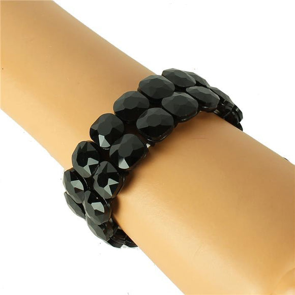 Square Crystal - Black - Jet Black - Stretch Bracelet