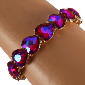 Heart Crystal - Iridescent Pink Crystal - Gold Tone - Stretch Bracelet