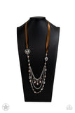 All The Trimmings - Brown - Pearl - Ribbon Tie - Necklace - Paparazzi Accessories