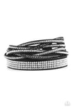Taking Care Of Business - Black Suede - White Rhinestone - Triple Wrap - Bracelet - Paparazzi Accessories
