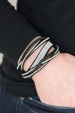Taking Care Of Business - Black Suede - White Rhinestone - Triple Wrap - Bracelet - Paparazzi Accessories