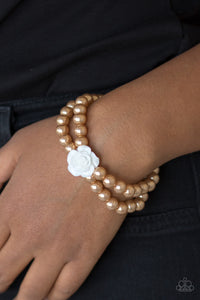Posh and Posy - Brown - Pearl - Flower - Stretch Bracelet - Paparazzi Accessories