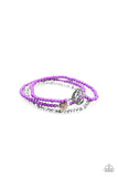 Lovers Loot - Purple - Silver Heart & Rose Charms - Set of 3 - Stretchy Bracelets - Paparazzi Accessories