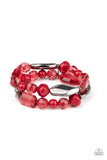 Rockin Rock Candy - Red Bead - Gunmetal - Stretch Bracelet - Paparazzi Accessories
