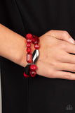 Rockin Rock Candy - Red Bead - Gunmetal - Stretch Bracelet - Paparazzi Accessories