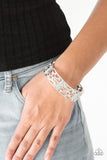 Yours and VINE - White Rhinestone - Silver Filigree - Stretch Bracelet  - Paparazzi Accessories