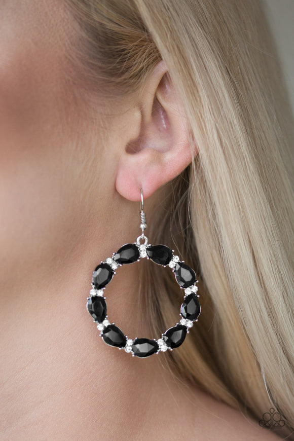 Ring Around The Rhinestones - Black- Earrings - Paparazzi Accessories