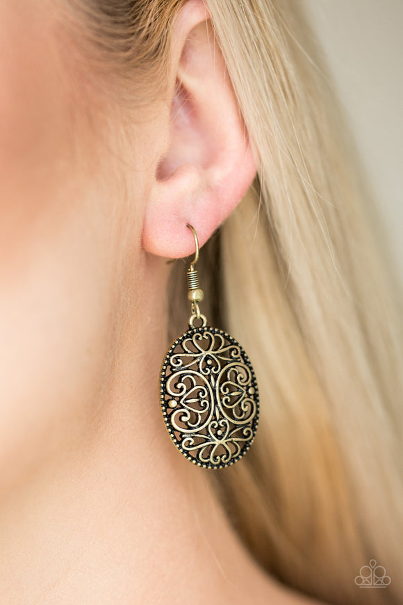 Wistfully Whimsical - Brass - Filigree - Fish Hook Earrings - Paparazzi Accessories