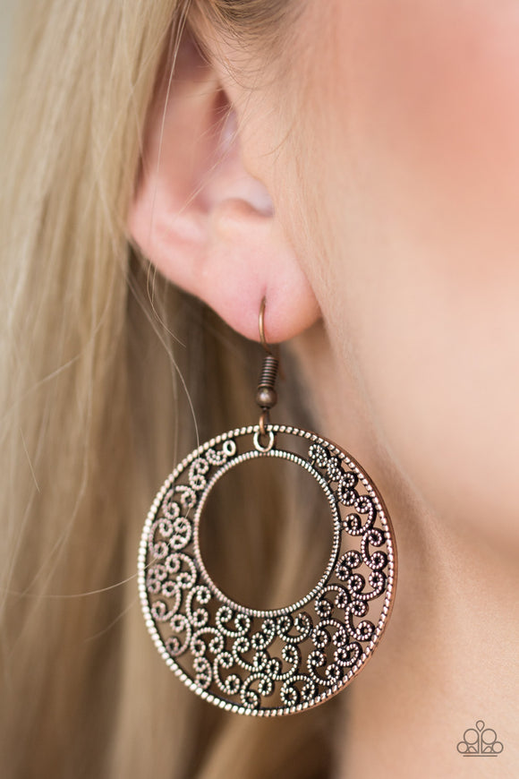 Wistfully Winchester - Copper - Filigree -  Earrings - Paparazzi Accessories