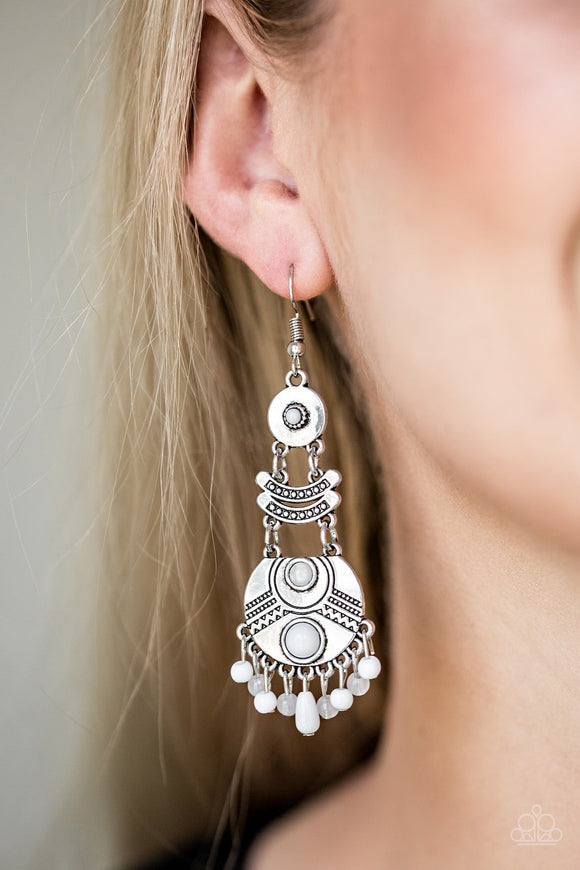 Tropic Tribe - White - Earrings - Paparazzi Accessories