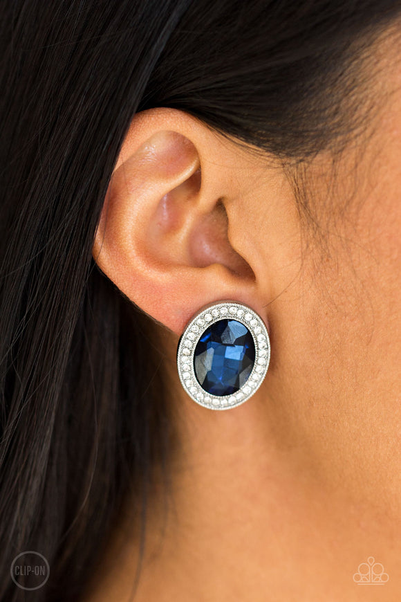 Only FAME In Town - Blue - Clip-On Earrings - Paparazzi Accessories