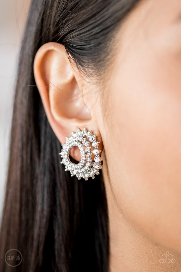 Buckingham Beauty - White - Clip-On Earrings - Paparazzi Accessories