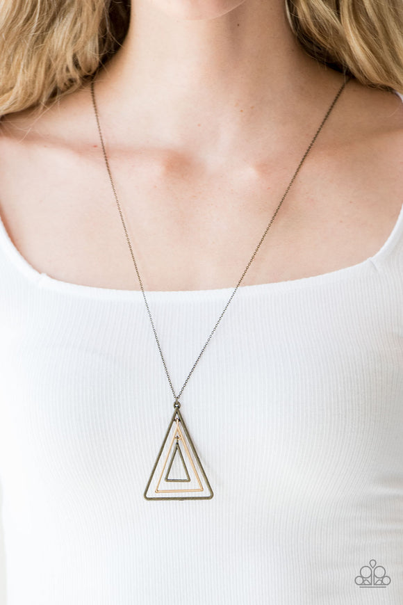 TRI Harder - Brass - Triangle - Necklace - Paparazzi Accessories