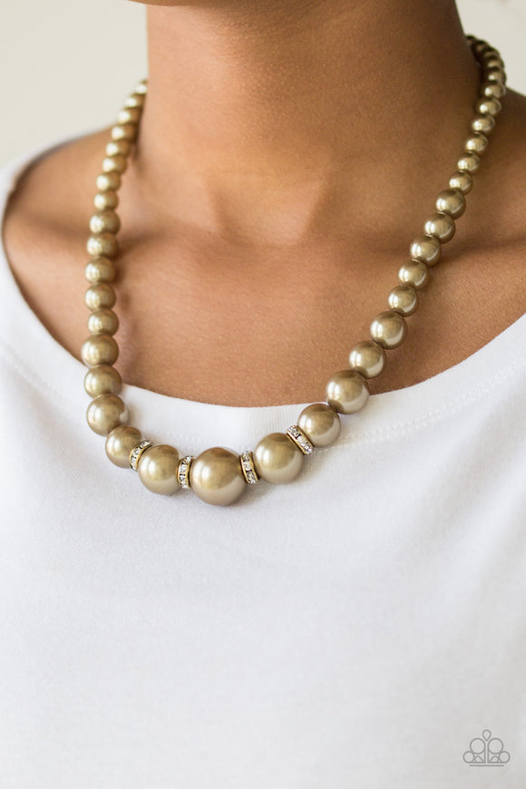 Party Pearls - Brass - Pearl Necklace - Paparazzi Accessories