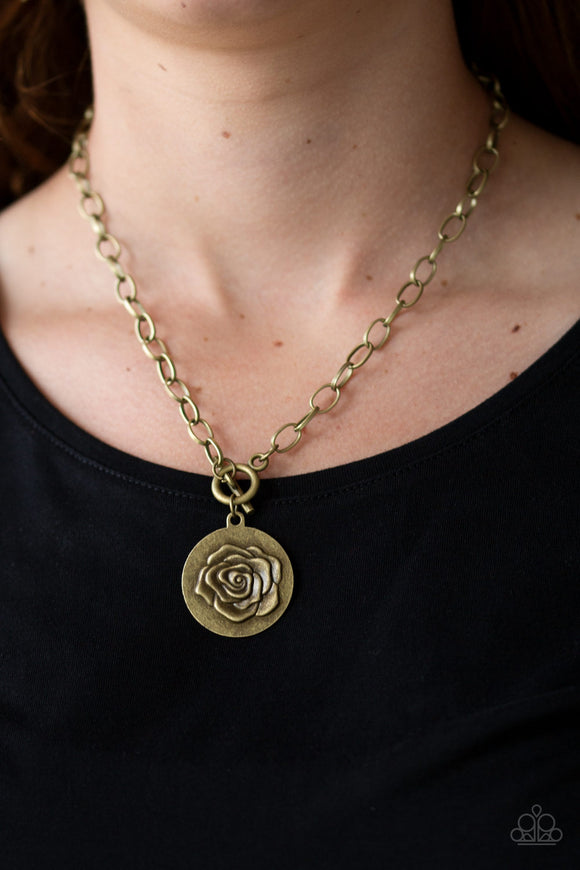 Beautifully Belle - Brass - Flower - Toggle Necklace - Paparazzi Accessories