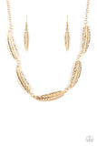 Light Flight - Gold - Feather - Necklace - Paparazzi Accessories