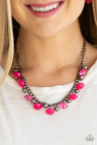 Runway Rebel - Pink - Bead - Gunmetal - Necklace - Paparazzi Accessories