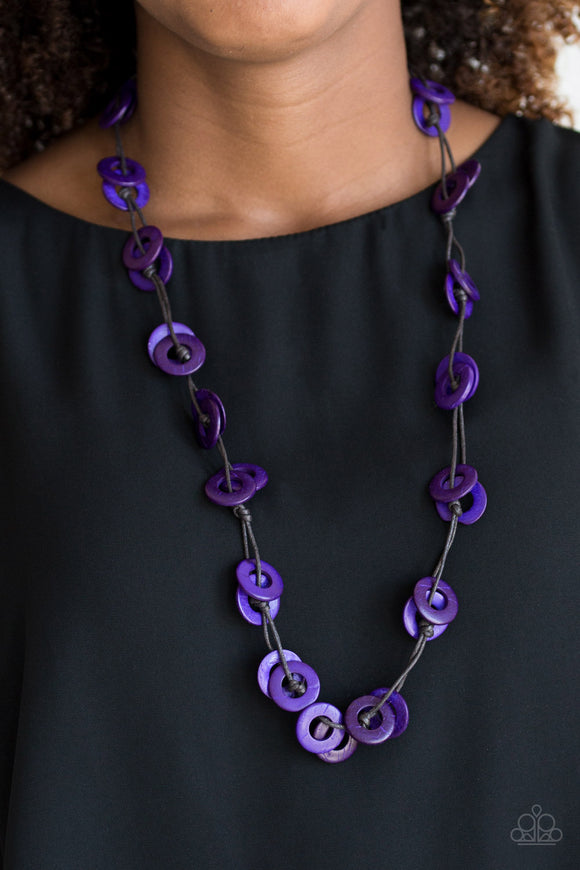 Waikiki Winds - Purple - Wooden Necklace - Paparazzi Accessories
