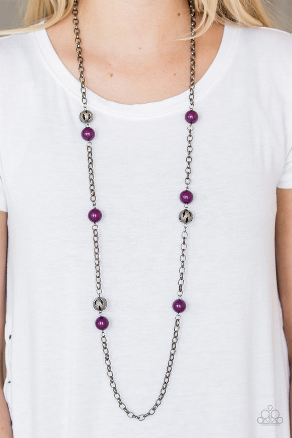 Fashion Fad - Purple Bead - Black Gunmetal - Necklace - Paparazzi Accessories