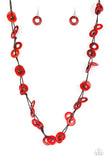 Waikiki Winds - Red - Wooden Necklace - Paparazzi Accessories