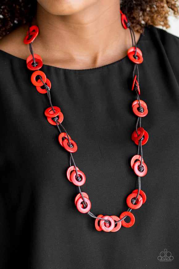 Waikiki Winds - Red - Wooden Necklace - Paparazzi Accessories