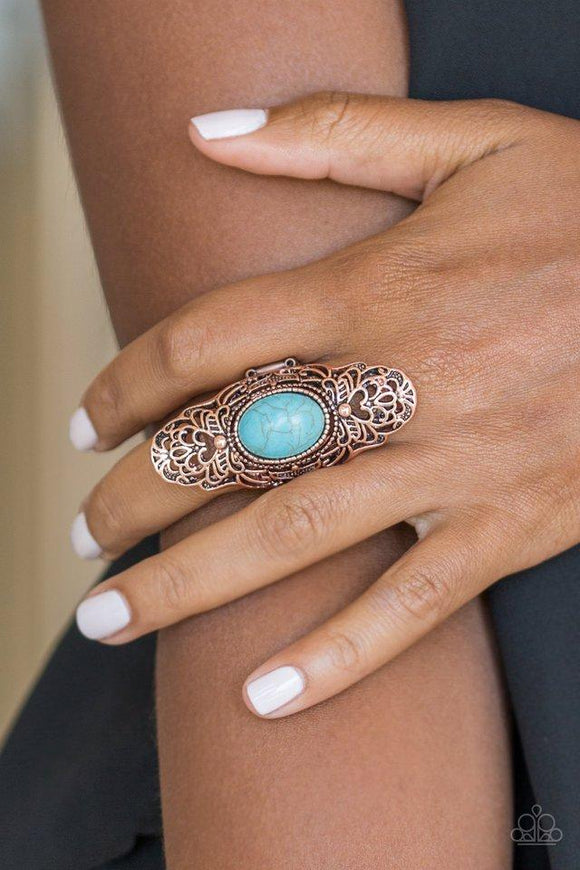 Ego Trippin' - Copper - Turquoise - Stone - Ring - Paparazzi Accessories