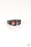 Noble Nova - Red - Rhinestone - Gunmetal - Ring - Paparazzi Accessories