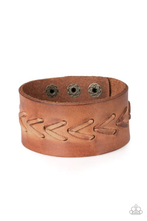 Bronco Bravado - Brown - Urban - Leather - Snap Bracelet - Paparazzi Accessories