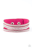 Rollin In Rhinestones - Pink Suede - Wrap - Snap Bracelet - Paparazzi Accessories