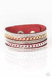 Fashion Fiend - Red Suede - White Rhinestone - Wrap - Bracelet - Paparazzi Accessories