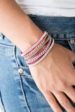Fashion Fiend - Pink Suede - White Rhinestone - Wrap - Bracelet - Paparazzi Accessories