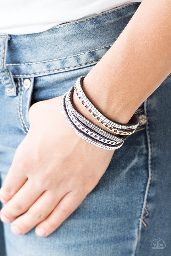 Fashion Fiend - Purple Suede - White Rhinestone - Wrap - Bracelet - Paparazzi Accessories