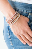 Fashion Fiend - Orange Suede - White Rhinestone - Wrap - Bracelet - Paparazzi Accessories