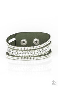 Rollin In Rhinestones - Green Suede - Wrap - Snap Bracelet - Paparazzi Accessories