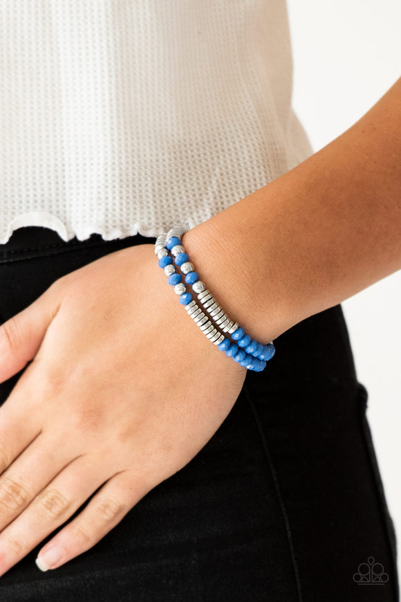 Downright Dressy - Blue - Bead - Stretch Bracelet - Paparazzi Accessories