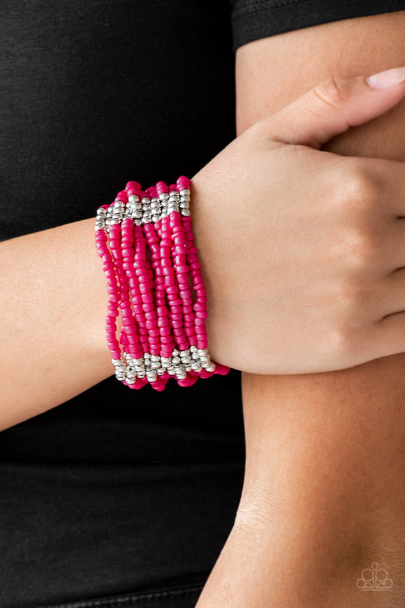 Outback Odyssey - Pink - Beaded - Stretch Bracelet - Paparazzi Accessories