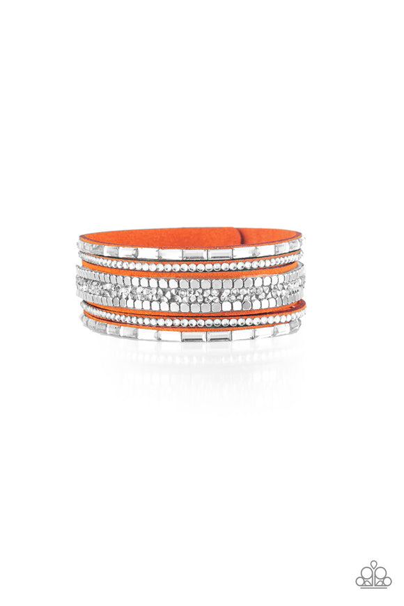 Rebel In Rhinestones - Orange - Wrap - Snap Bracelet - Paparazzi Accessories