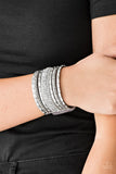 Rhinestone Rumble - Silver - Rhinestone - Wrap - Snap Bracelet - Paparazzi Accessories