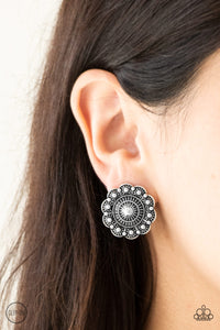 Foxy Flower Gardens - Silver - Clip-On Earrings - Paparazzi Accessories