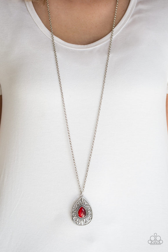 Modern Majesty - Red - Teardrop - Moonstone - Necklace - Paparazzi Accessories